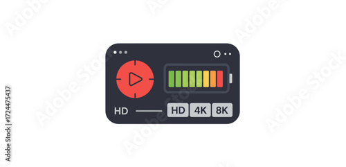 camcorder battery level recording video in high definition showcasing full battery capacity ideal for film and video content creation.