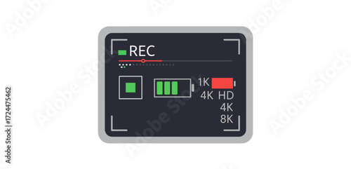 camera recording interface illustrating video capture with recording status and battery life displayed in a modern camera screen display and settings