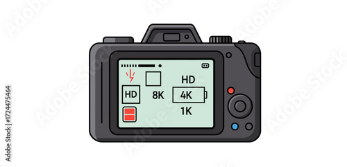 camera resolution settings dslr displaying hd 8k 4k 1k options perfect for showcasing video resolutions tech tutorials and camera equipment reviews.