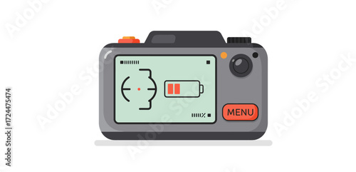 camera icon digital camera screen showing low battery life ideal for demonstrating technology issues in blog posts or gadget reviews.