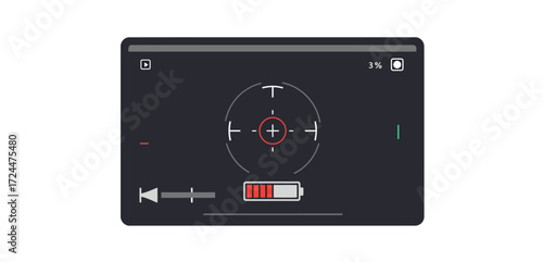 camera viewfinder showing battery at 3 displaying record function designed for tech blogs illustrating photography and technological advancement.
