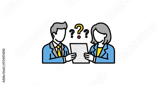 Confused business colleagues reviewing report and brainstorming ideas symbolizing teamwork challenges perfect for problem-solving  partnership themes.