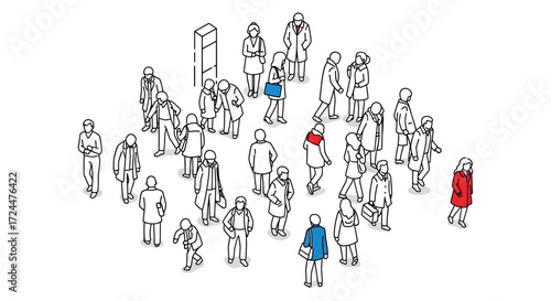 crowd of people a modern isometric illustration of pedestrians in an urban setting conveying anonymity and social dynamics perfect for blog posts.