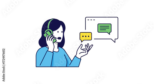 customer support agent talking on phone with online chat assistance providing assistance for customer service isolated