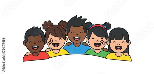diverse group of children embracing representing childhood friendship and inclusivity ideal for educational content and promoting social harmony.