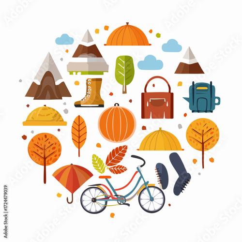 Autumnal Adventures A Vibrant Circle of Fall Icons