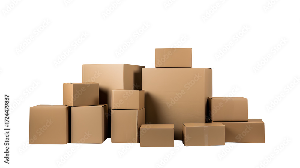 Obraz premium Stack of assorted cardboard boxes on a transparent background