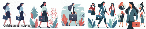Stylish Businesswoman Walking with Briefcase Vector Illustration