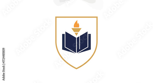 Open Book Torch Education Crest Emblem of Knowledge, Learning, and Academic Pursuit