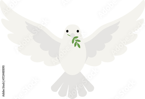 Minimalist Flat White Dove Flying with Olive Branch Illustration