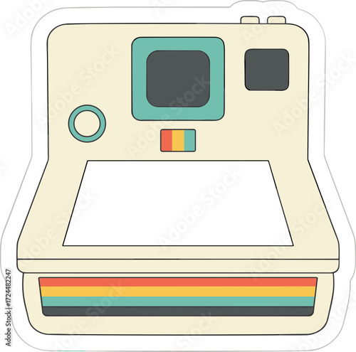Retro Flat Design Instant Camera Illustration with Rainbow Stripe Detail