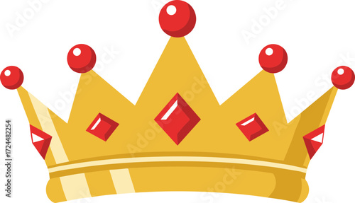 Flat Style Decorative Golden Crown with Red Jewels and Orbs Illustration