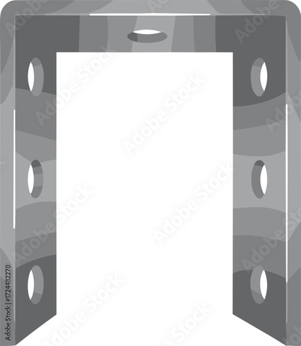 Grey Toned Isometric U Shaped Bracket Connector with Circular Holes Illustration