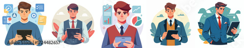 Startup Founder Analyzing Data with Tablet Illustration