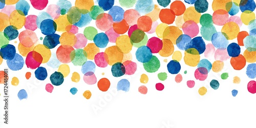 Vibrant watercolor dots create a cheerful and colorful background ideal for various creative projects.