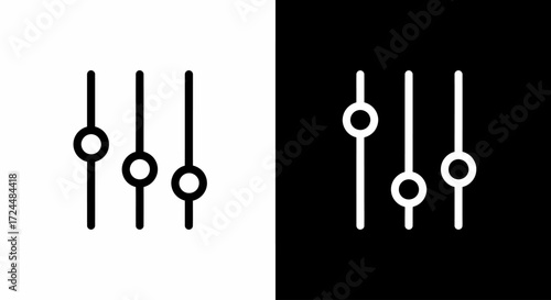 Control Panel Icon: Clean, symmetrical design features sliders, perfect for representing audio, settings or user interface elements, creating a versatile graphic for various projects.