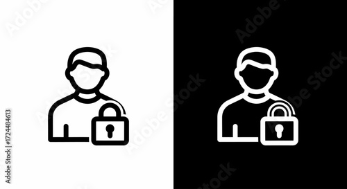 Security in Design: Striking graphic with minimalist illustration depicts the essence of safety, showcasing a secure person on both dark and light background.