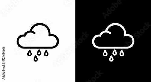Rain Clouds Icon: A pair of simple, minimalist rain cloud icons, presented with both positive and negative color contrast, embodying the essence of weather prediction.