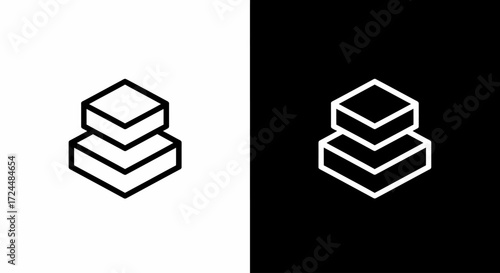 Geometric Form Abstract: Clean minimalist design presents a geometric form of three stacked levels, a modern emblem for innovation and precision.