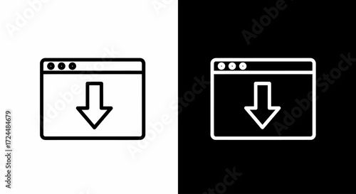 Download Icon: A minimalist download icon set, representing digital information transfer, available in both white and black themes. This abstract symbol of data exchange.