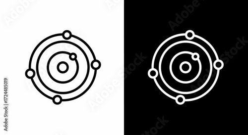 Celestial Schematic: A minimalist illustration showcasing the elegance of celestial bodies, with concentric circles, orbiting spheres, symbolizing the vastness of the cosmos.