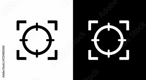 Focus Icon: A simple, modern icon featuring a targeting reticle against contrasting backgrounds, emphasizing precision and vision. 