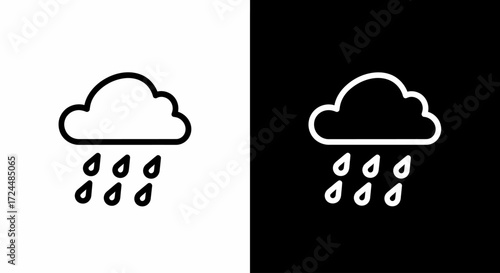 Rainy Day Cloud Icon: A minimalist digital illustration featuring a cloud and raindrops, representing inclement weather against a contrasting background.