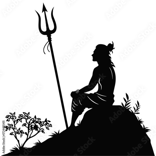 silhouette of a lord with trishul