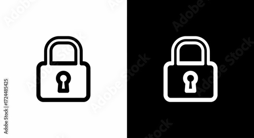 Digital Safety Lock Icons: Iconic depiction of a padlock, representing digital safety, protection, security, privacy, and encryption with a sleek, modern design