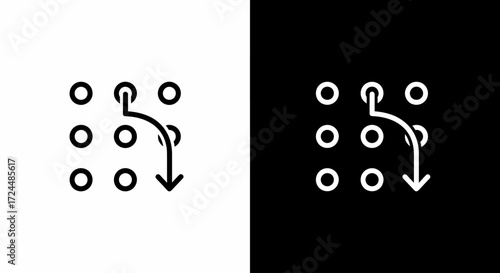 Pattern Lock: An abstract vector illustration showcasing a pattern lock design on both light and dark backgrounds, symbolizing digital security, privacy, and access.