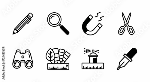 Tool Icons Illustration: Collection of various tool icons essential for design work in a modern style, creating visually-driven presentations for diverse creative applications.