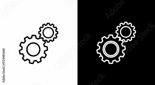 Mechanical Symbiosis: Depicts a pair of interlocking gear, one positioned in a stark white frame, the other against a deep black contrast, representing the core concept of interconnectedness. 