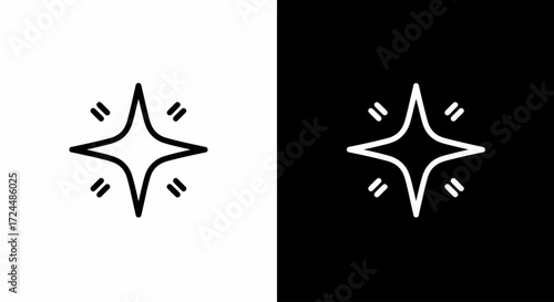 Sparkle in Contrast: A minimalist design showcases a star-shaped sparkle symbol set against both black and white backgrounds, representing the brilliance of light and positive energy. 