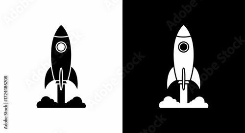 Rocket Launch: A sleek, stylized rocket blasts off into space, leaving a trail of smoke and flames, representing the limitless potential of exploration and the dawn of a new era.