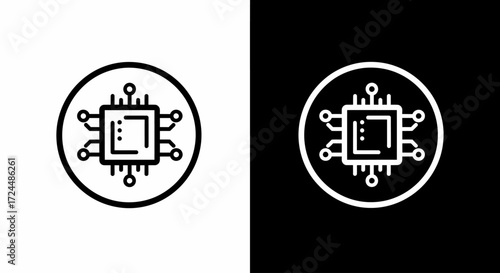 Digital Core: A sleek, graphic depiction of a digital core, presented in both contrasting tones of white and black, symbolizing technology's pervasive influence