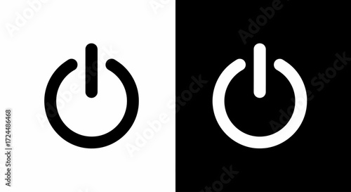 Power Button Icon: A contrasting monochrome study of the universal power button icon, symbolizing activation and deactivation, in a clear and concise visual representation. 