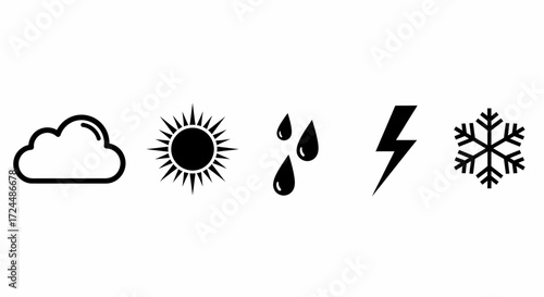 Weather Icons: A simple graphic representation of various weather conditions, perfect for illustrating meteorological concepts, weather reports, or design projects.