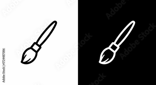 Artistic Strokes: A graphic depiction of a paintbrush, its form captured with a clean outline. One against a stark black backdrop, and the other, mirrored in contrasting negative.