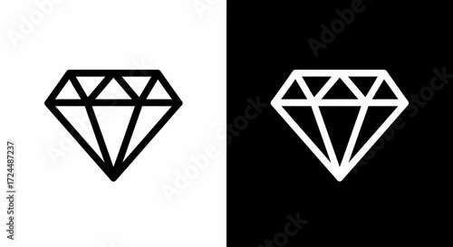 Elegant Diamond Icon Set: Clean, symmetrical diamonds on contrasting backgrounds represent purity, luxury, and timelessness. 