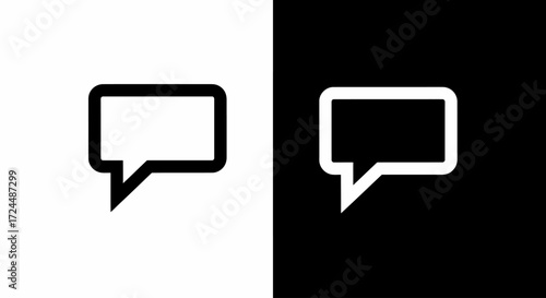 Chat Box Icon: A minimalist, dual-tone representation of the speech bubble, communicating digital dialogue across contrasting monochromatic background, symbolizing communication and messaging.