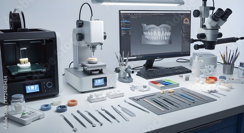 Dental Technician Workplace With Microscope
