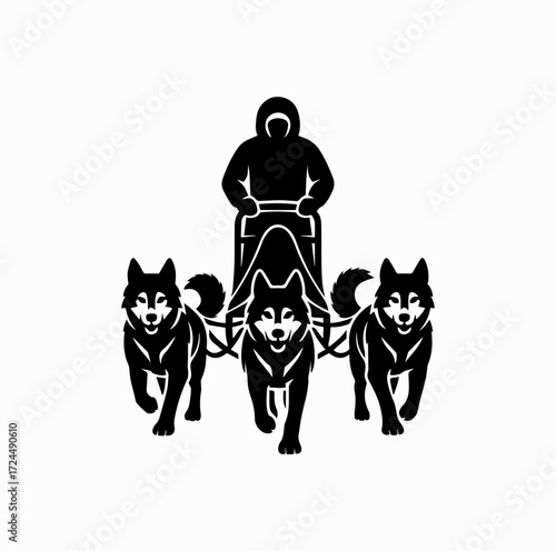 Sled Dogs with Musher Silhouette – Arctic Dog Sledding Vector Art