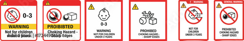 Product Safety Warning Labels: Choking Hazard, Small Parts - Not for Children Under 3 Years for Toy Packaging and Consumer Goods