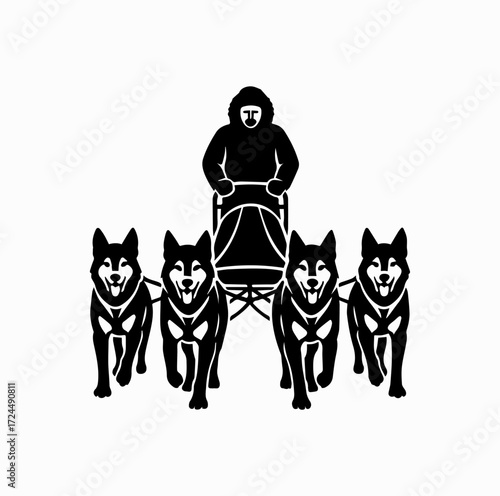 Sled Dogs with Musher Silhouette – Arctic Dog Sledding Vector Art