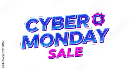 Cyber monday sale text isolated on transparent background for online shopping event