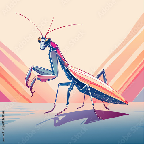Isometric Minimalist Wireframe Mantis Vector Illustration