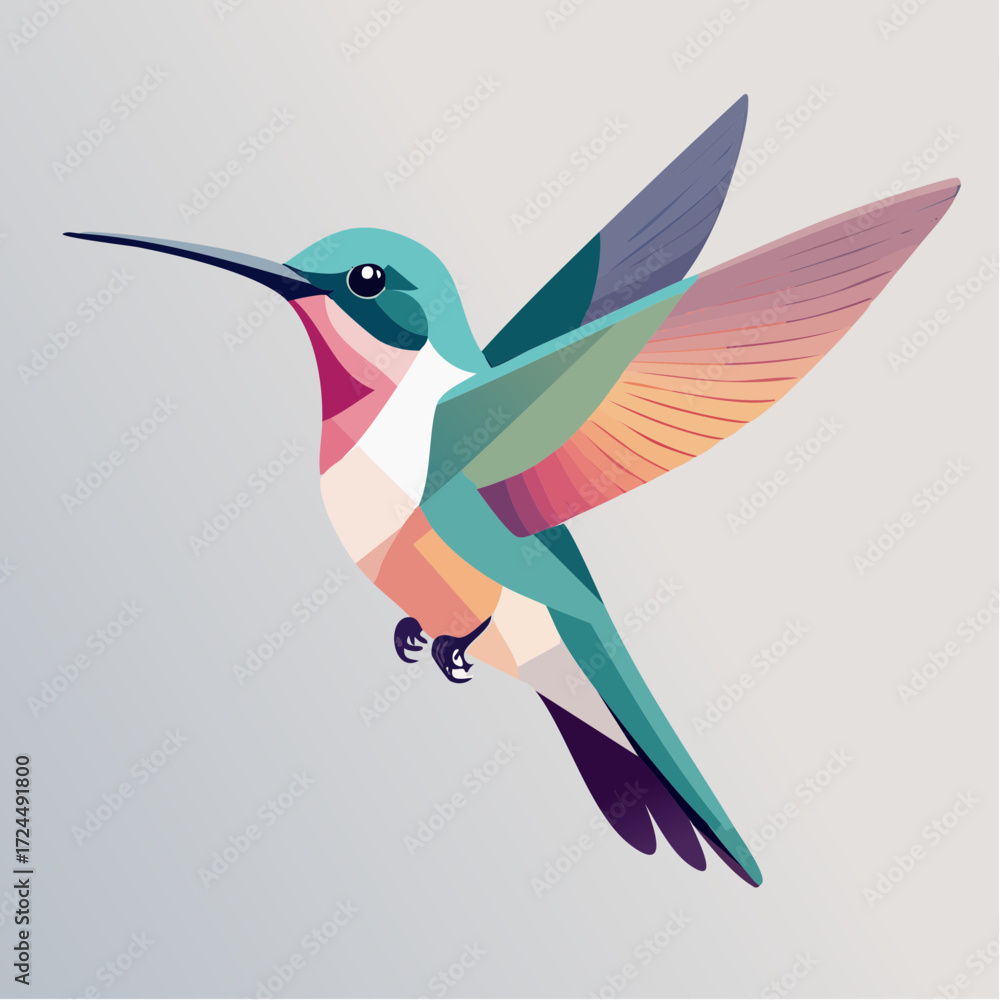 Obraz premium Pastel Geometric Hummingbird Isometric Illustration Abstract Vector Design