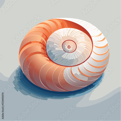 Pastel Nautilus Line Art Isometric Minimalist Vector Illustration