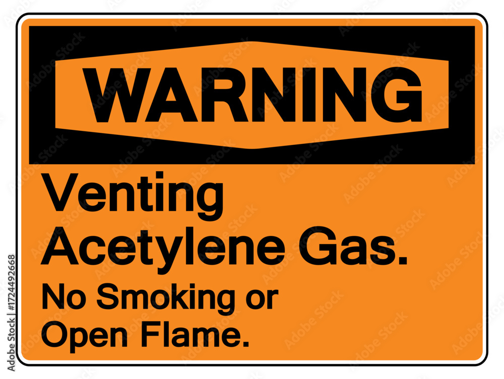 Obraz premium Warning Venting Acetylene Gas No Smoking No Open Flame Symbol Sign ,Vector Illustration, Isolate On White Background Label.EPS10