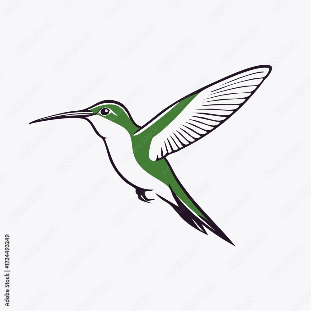 Obraz premium Serene Monochromatic Line Art Hummingbird Minimalist Vector Illustration
